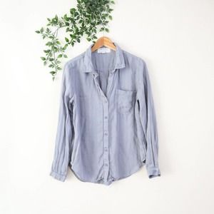 Cloth & Stone Anthropologie Long Sleeve Button Front Slate Gray Collared Top M